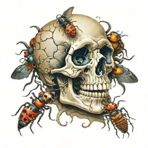 A Skull With Bugs Crawling Out Of It
