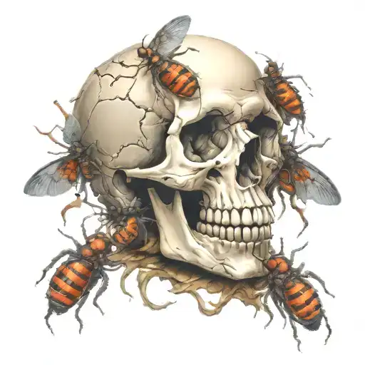 A Skull With Bugs Crawling Out Of Its Eyes