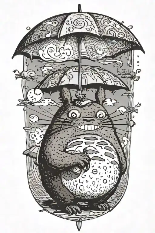 Happy Totoro With Umbrella
