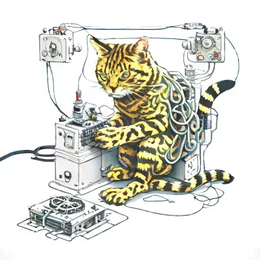 An Electric Engineer Working On A Circuit Board With A Cat Playing With The Wires