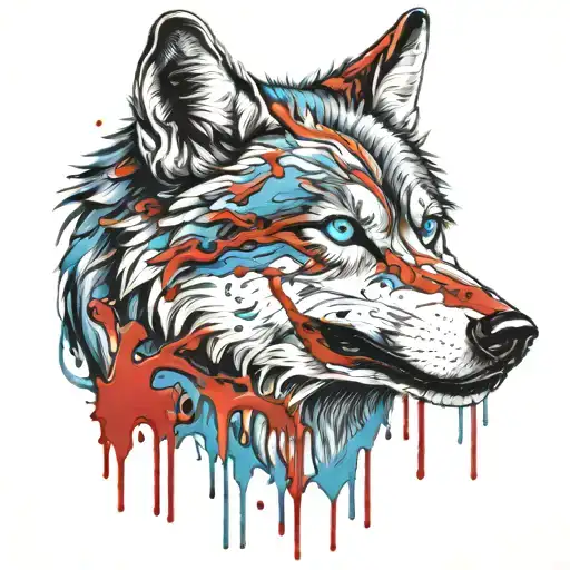 Wolf With Blue Eyes And Blood Dripping Blood Dripping