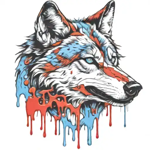 Wolf With Blue Eyes And Blood Dripping Blood Dripping