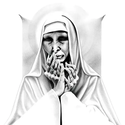 Crying Nun With Demon Pulling Apart Her Praying Hands