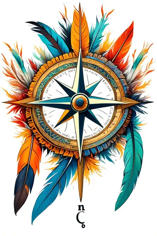 Compass Rose Intertwined Native Feathers