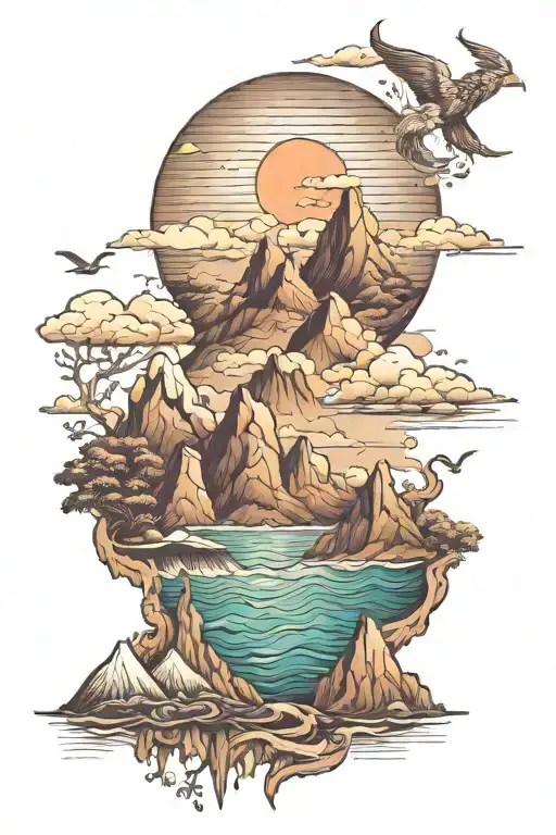 Mountains And Ocean Scene