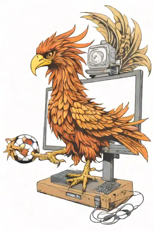 A Phoenix Perched On A Computer Monitor Displaying A Football Game