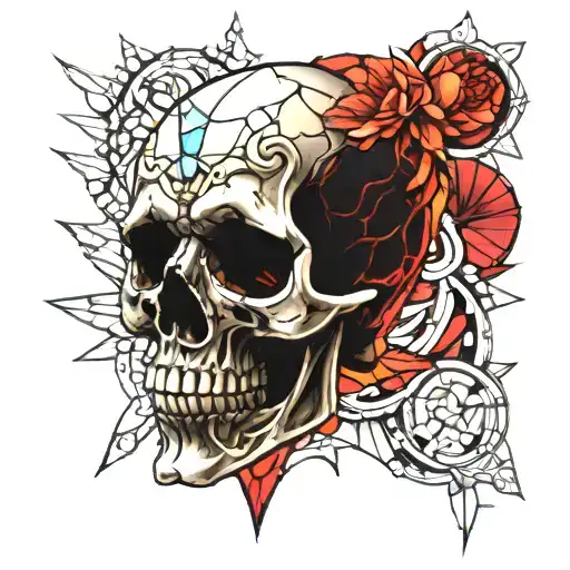 Skull On A Background Of Red Stained Glass Filled