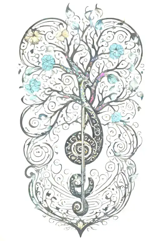 Psychedelic Tree Of Life Incorporated In A Treble Clef
