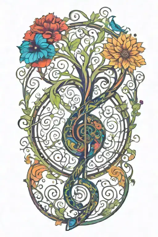 Psychedelic Tree Of Life Inside A Treble Clef