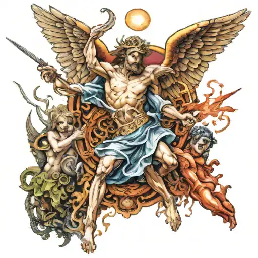 Angel Archangel Michael Killing Lucifer Eating Sinners Heaven