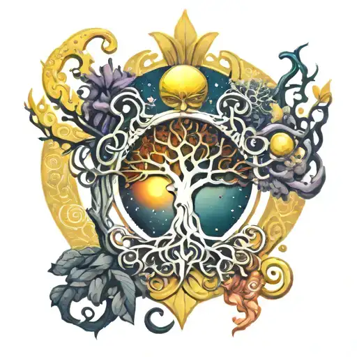 Sun Moon King Crown Tree Of Life Roots