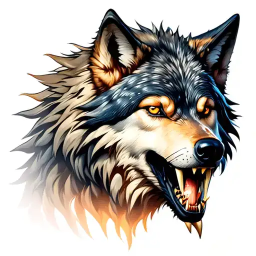 Wolf With Demon Eyes And Fangs