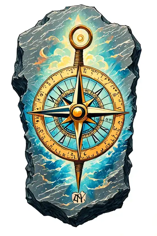 Studio Ghibli Styled Compass Drawn On A Stone