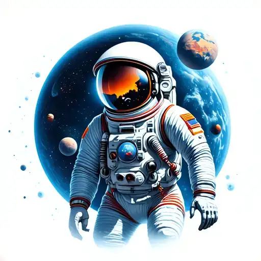 Planet In Space Universe With Astronaut