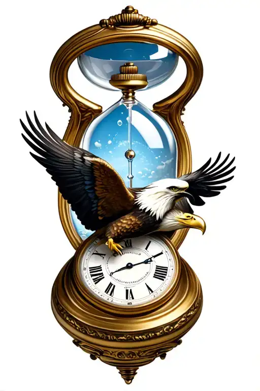 Eagle Pocket Watch Hour Glass With Floating Numbers