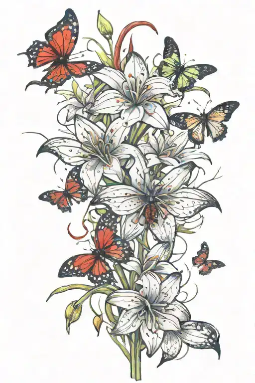 Red Spider Lilys & Butterflys Flying