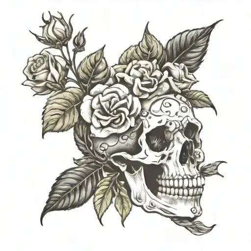 Black Pepper Plant Combined With A Dog Skull And Roses