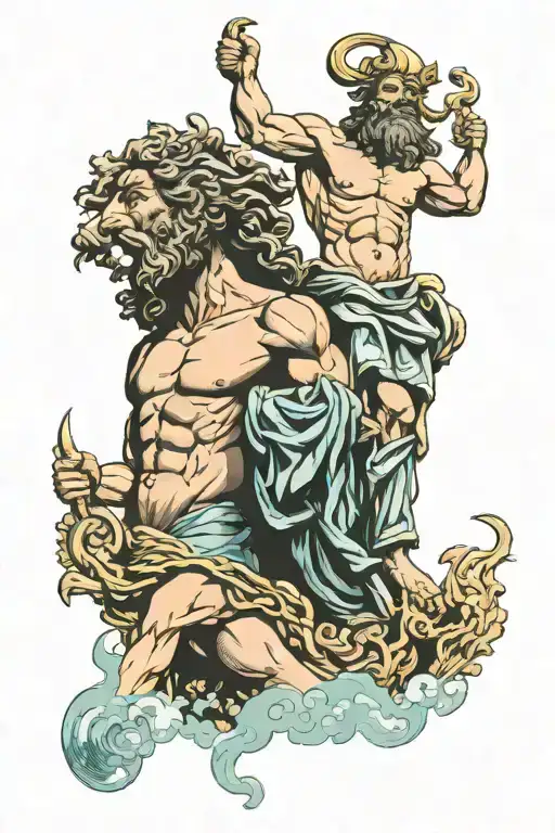 Zeus Poseidon And Atlas Holding The Sky
