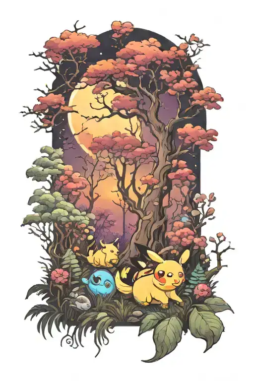 Moonlit Forest Scene With Running Pokemon