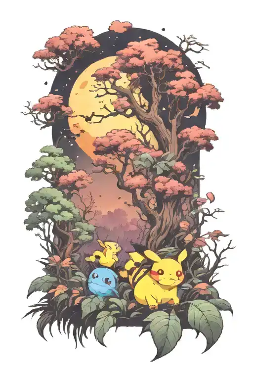 Moonlit Forest Scene With Running Pokemon