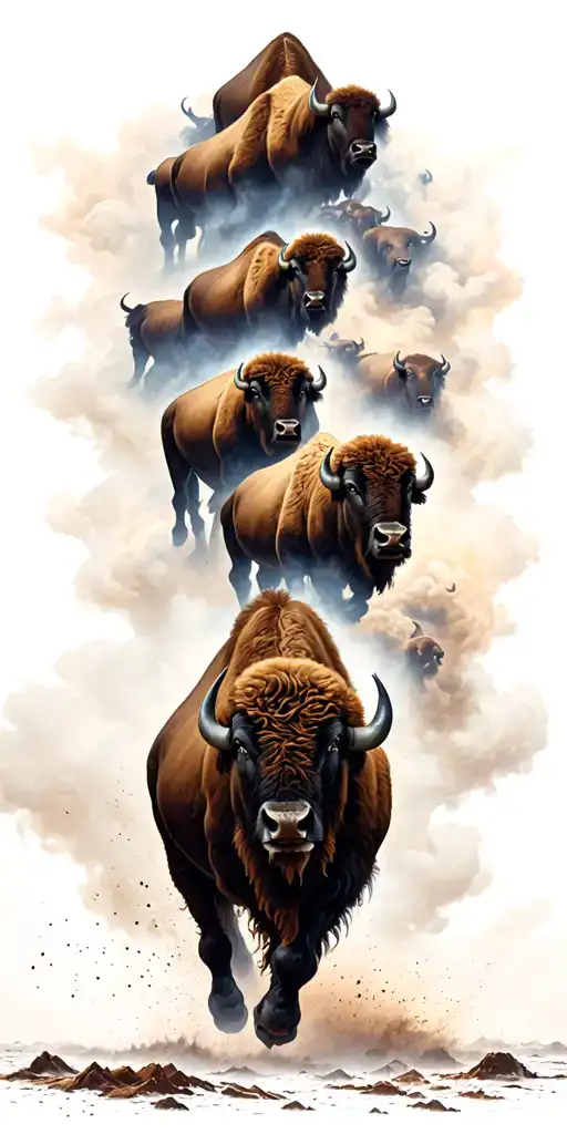 Bison Herd Charging Into A Storm