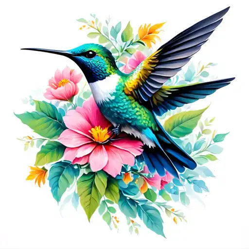Humming Bird With Flowers