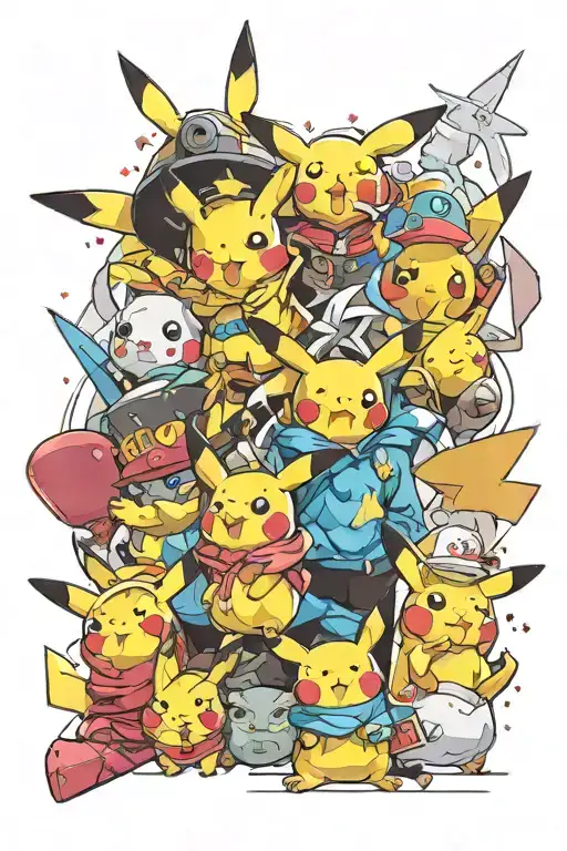 A Bunch Of Pikachu Cosplaying As Different Anime Characters