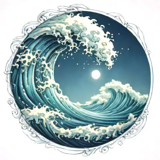 Wave And Moon Shining In Stat Light