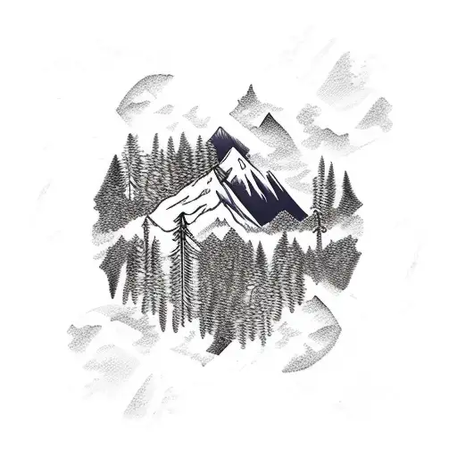 Nature With Forest And Mountains