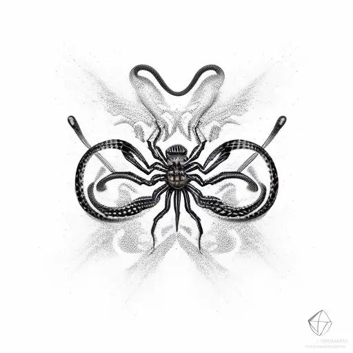 Lycoris Radiata With A Snake And A Spider