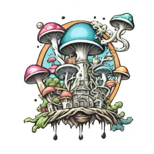 Boomtown Symbol With Psychedelic Mushrooms Coming Off It