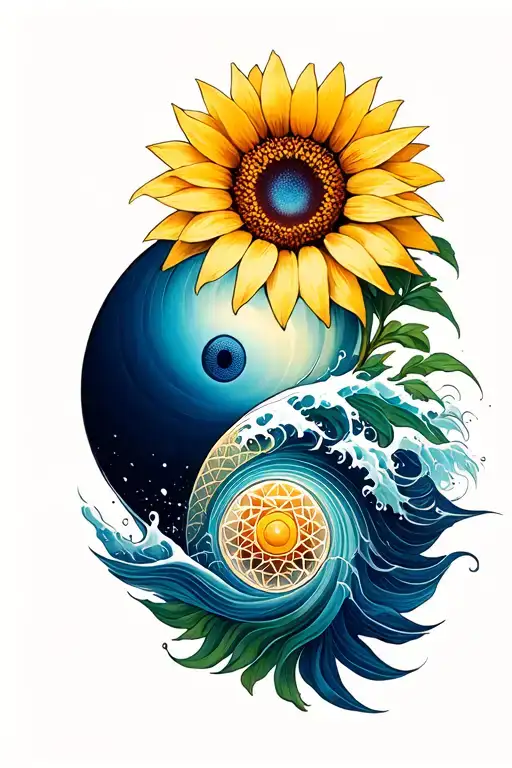 Waves Sun Flower Of Life Ying Yang Basket