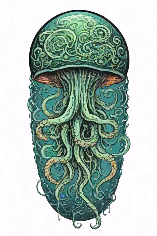 Cthulu Inspired Jellyfish Gracefully Swimming With Tentacles Winding Around Arm