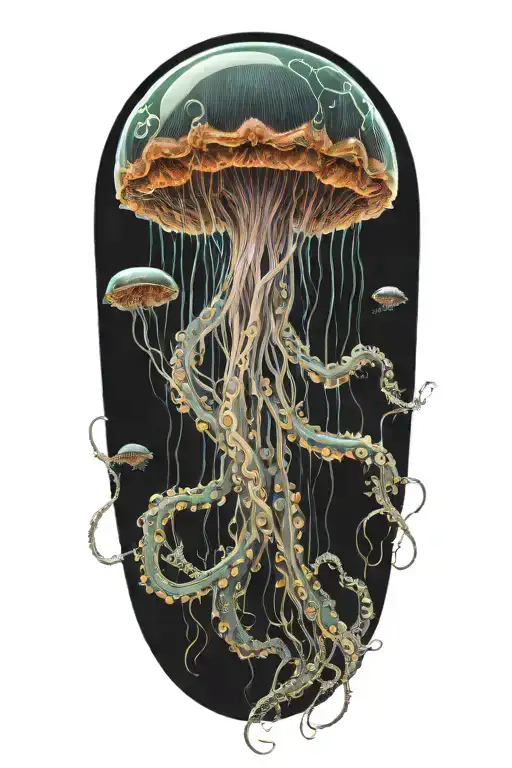 Cthulu Inspired Jellyfish Gracefully Swimming Underwater