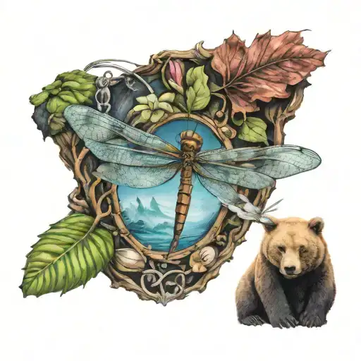 Dragonfly And Bear Playing