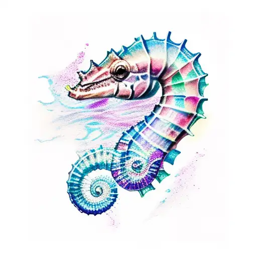 Pink And Purple Water Color Seahorse