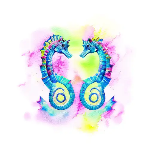 Pink And Purple And Blue Seahorse Watercolor