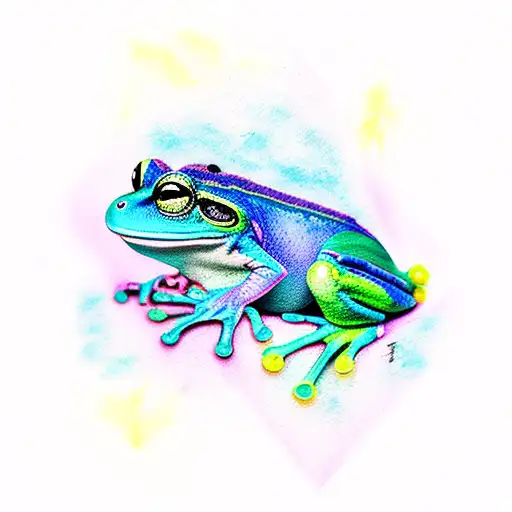 Neon Green And Neon Blue Frog Watercolor