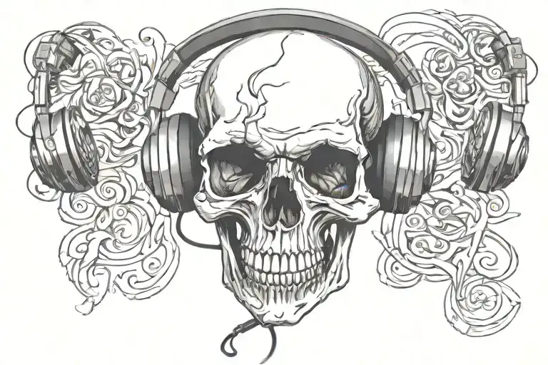 Skull With Headphones Listening Music