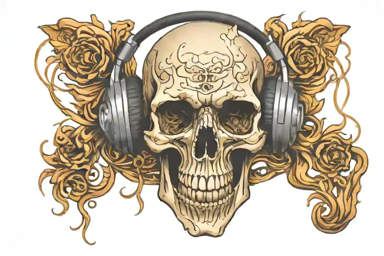 Face Skull With Headphones Listening Music