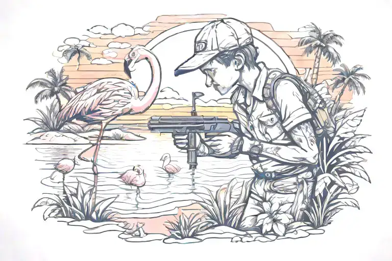Flamingo Sunset Child Sniffs Cocaine Machine Guns