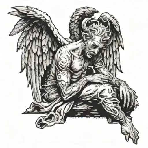 Fallen Angel Devil Being Looked At By God