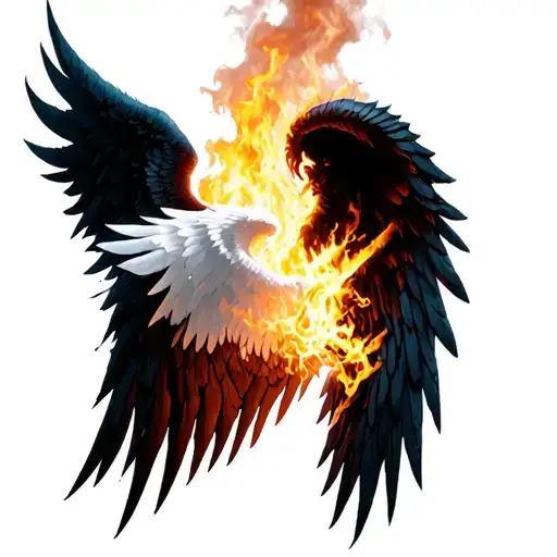 Black Wings Demonic Style Being Burned Diagonally Revealing A White Angelic Wing