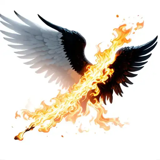 Black Wings Style Being Burned Diagonally Revealing A White Angelic Wing
