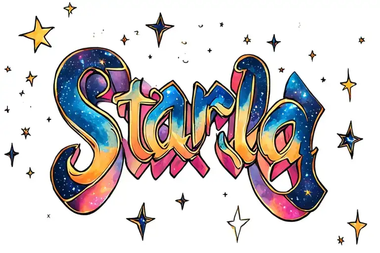 The Word Starla With Realistic Space And Stars Around It