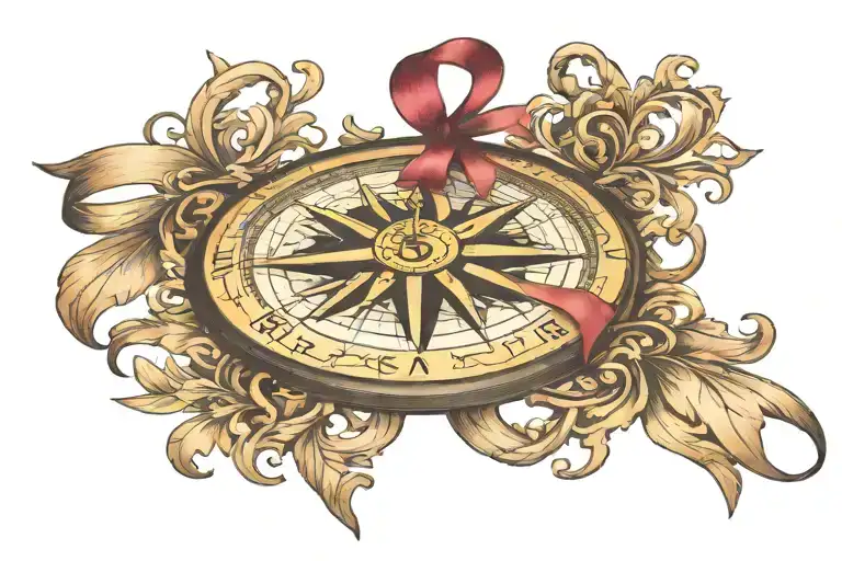 Compass Rose With A Ribbon Around It With The Name Meagan