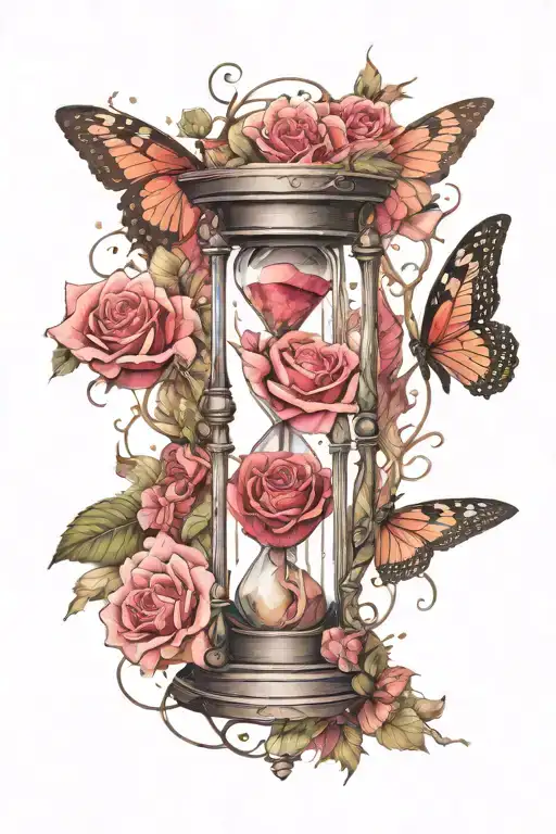 Hourglass Made Of Wilting Rose Butterfly And Angel Wings