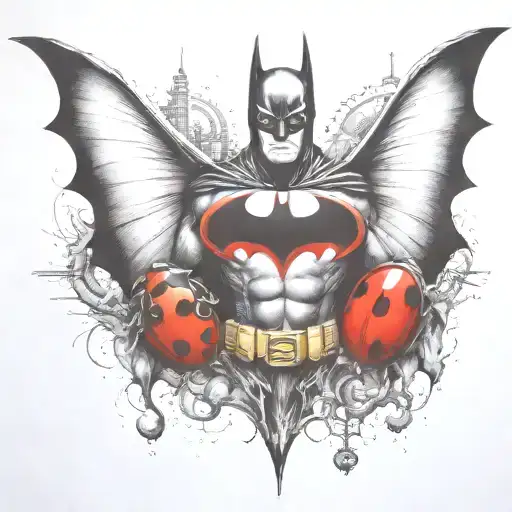 Batman Symbol With One Ladybug Perched Atop