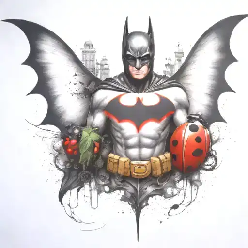 Batman Symbol With One Ladybug Perched Atop