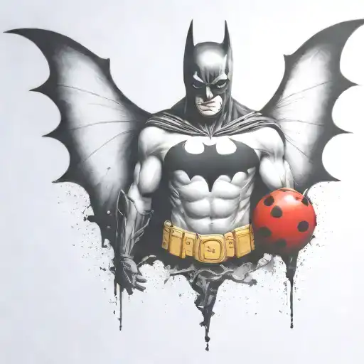 Batman Symbol With One Ladybug Perched Atop